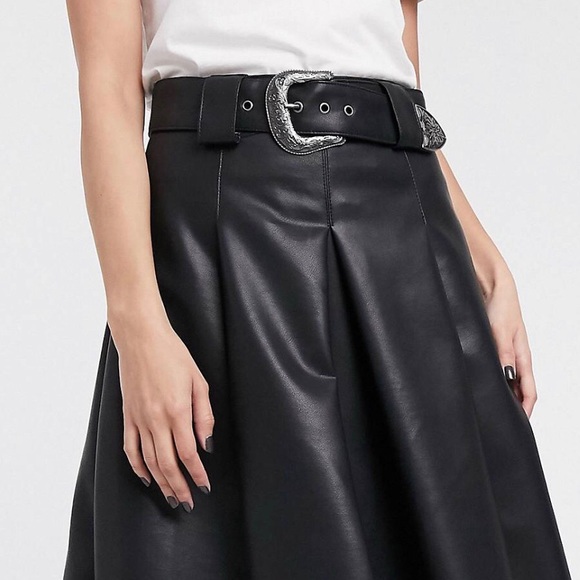 ASOS Design leather look midi skirt + western belt 🖤 black 🖤 US 10 & 12 - Picture 5 of 16